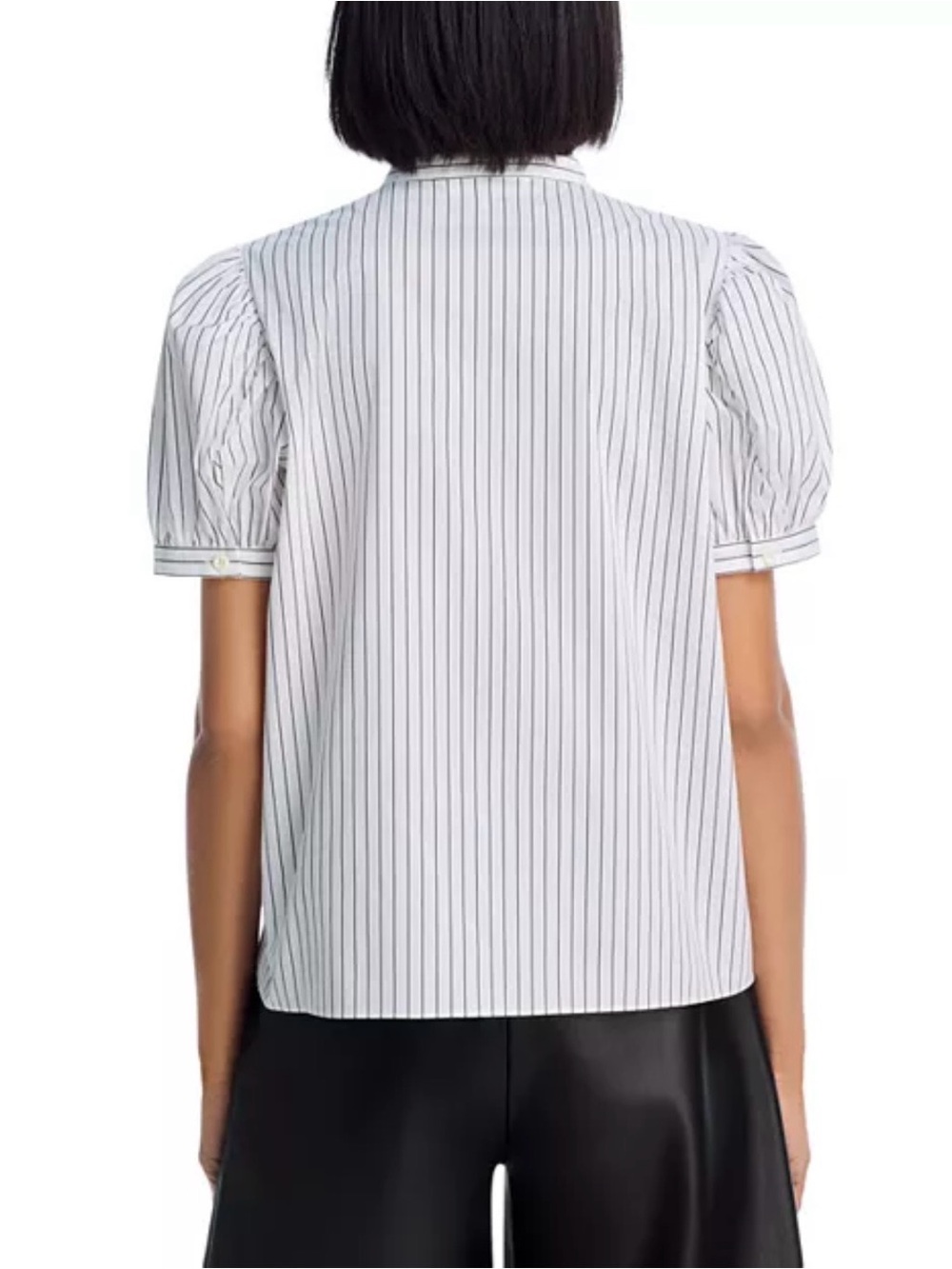 NWT Frame Striped Button-Front Puff Sleeve Blouse White with Navy Stripes cotton - Picture 9 of 16
